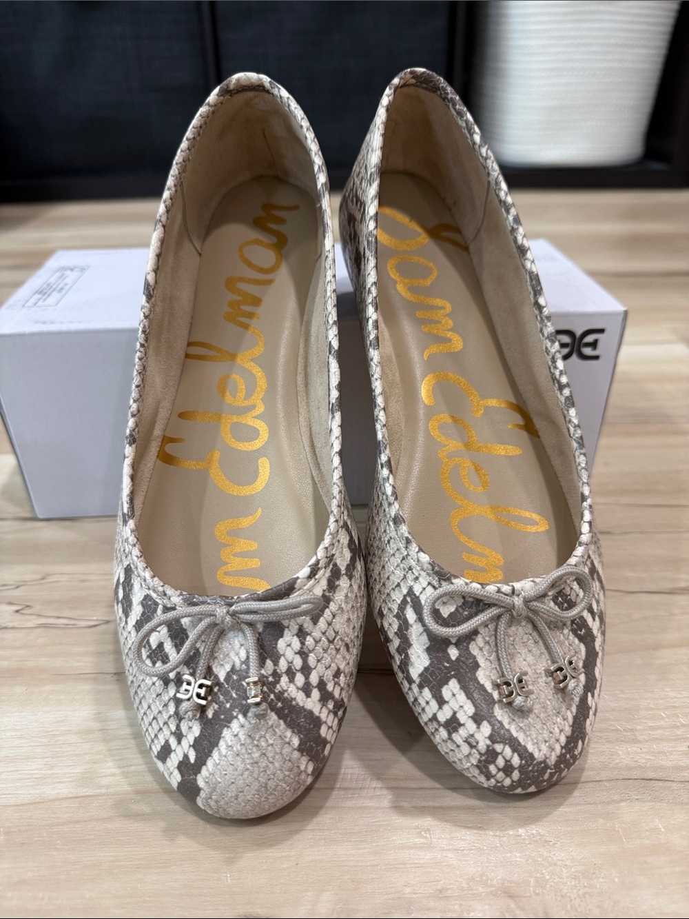 Sam Edelman Beige Snake-Print Ballet Flats